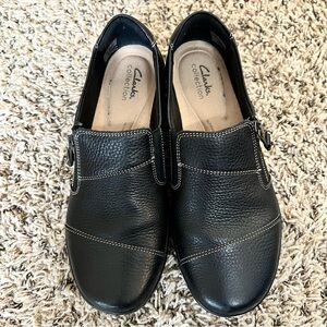 Clarks Cora Harbor Oxfords Shoes Womens 9M Classic Black Leather Slip On 27857